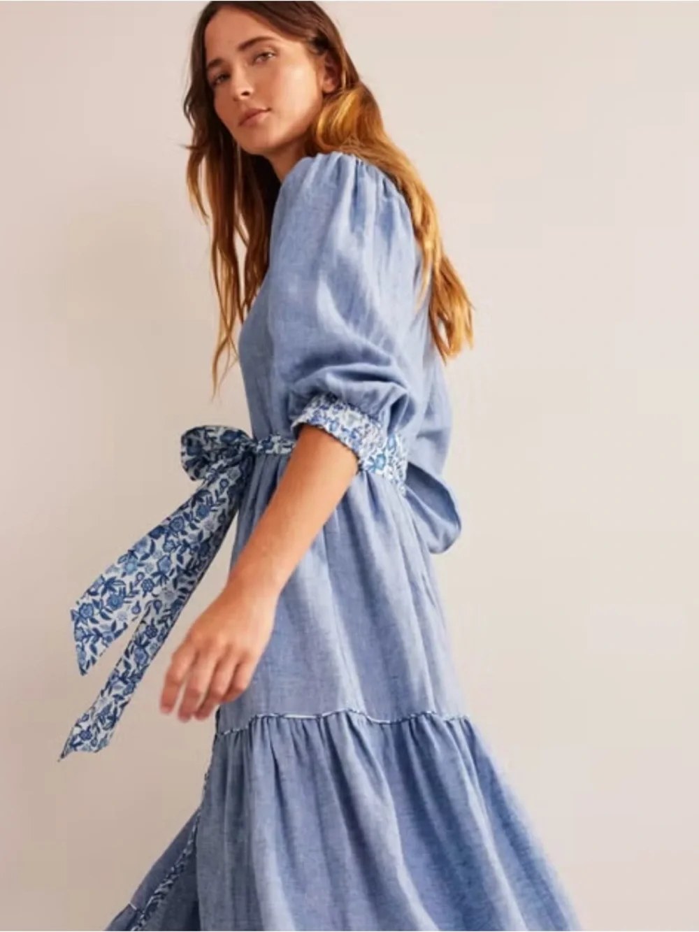 Boden alba linen maxi dress in blue size 12R NWT style D0884 defective - Picture 8 of 13